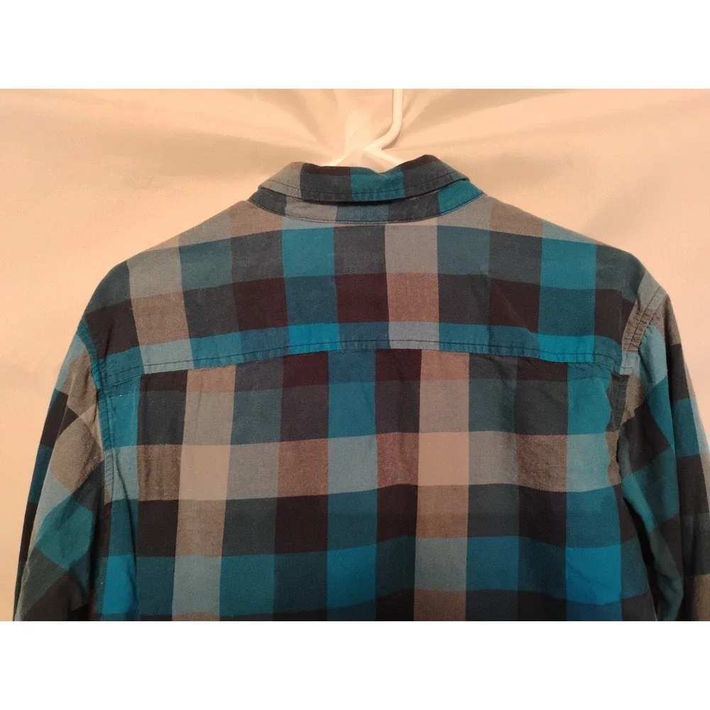Columbia‎ Mens Medium M Black Blue Checkered Button Down Dress Shirt